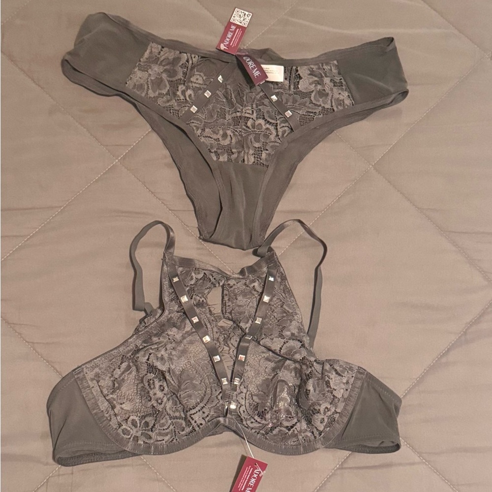 New with tags, never used. Adore me, Sexy Lace Bralette and Panty Set - Gray - Picture 2 of 4